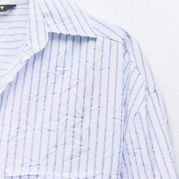ZARA Wrinkle Effect Oversized Blue and White Striped Shirt. NWT - Picture 6 of 7